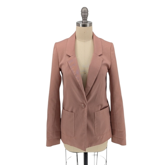 01220 H&M One Button Pockets Blazer Pink Size 2 Business casual preppy classic - Picture 1 of 8